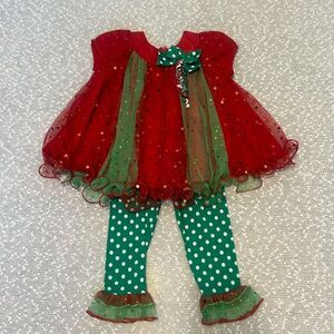 BONNIE JEAN BABY Holiday Christmas Elf Legging Set Sequin Chiffon Top 18M